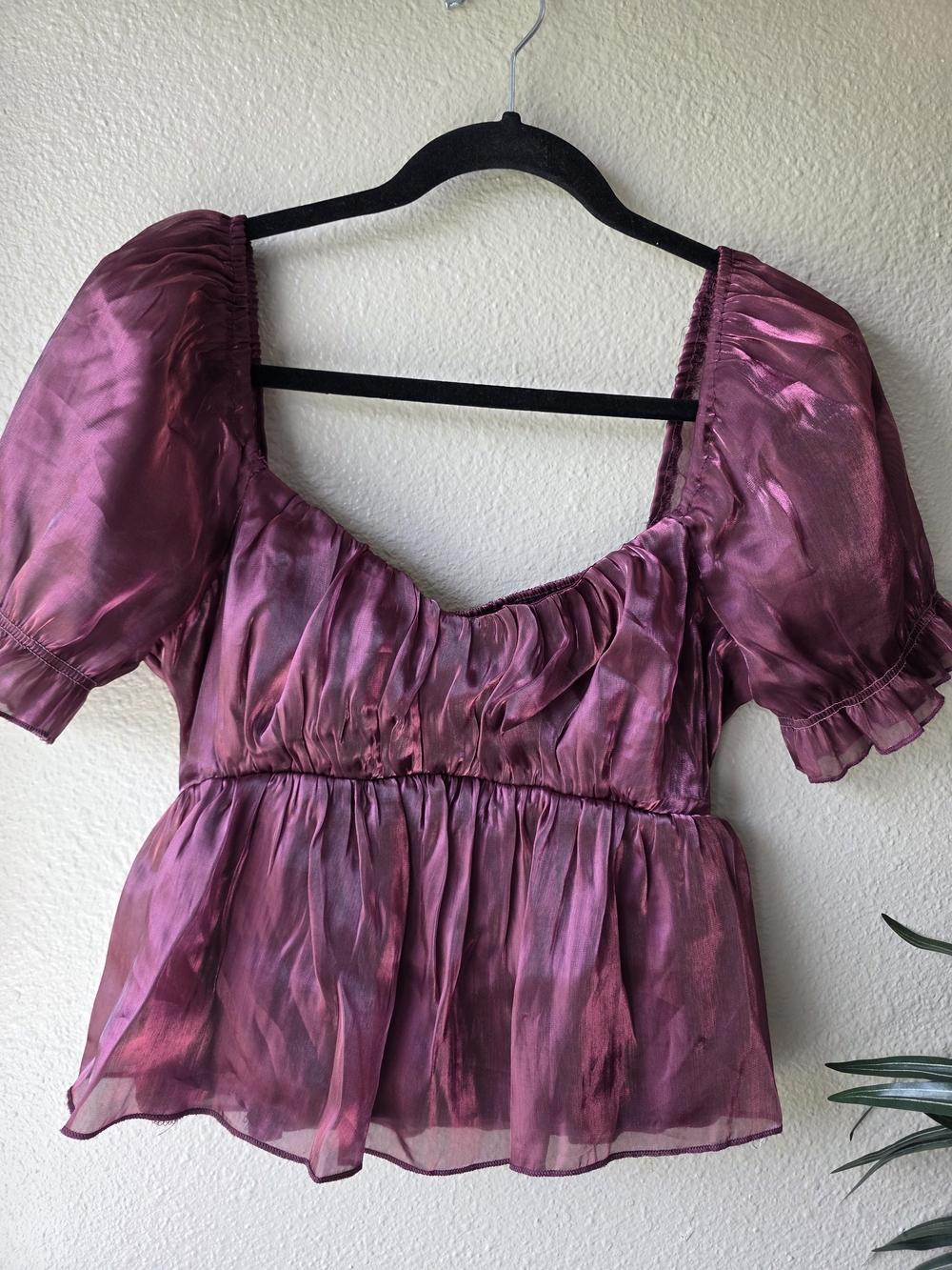 Mauve Puff Sleeve Peplum Top